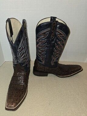Texas Boot Ranch Caiman Crocodile Western Boots with Black Shaft size 8 1/2